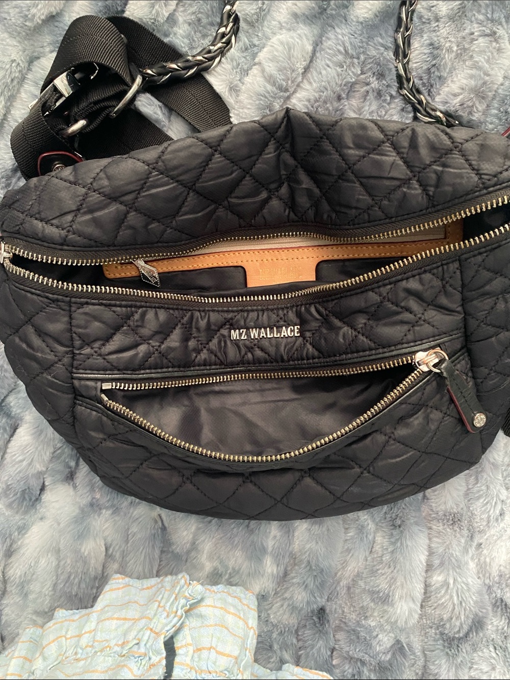 MZ Wallace Large Metro Sling Quilted Black Crossbody with Chain Accent. - Picture 5 of 8